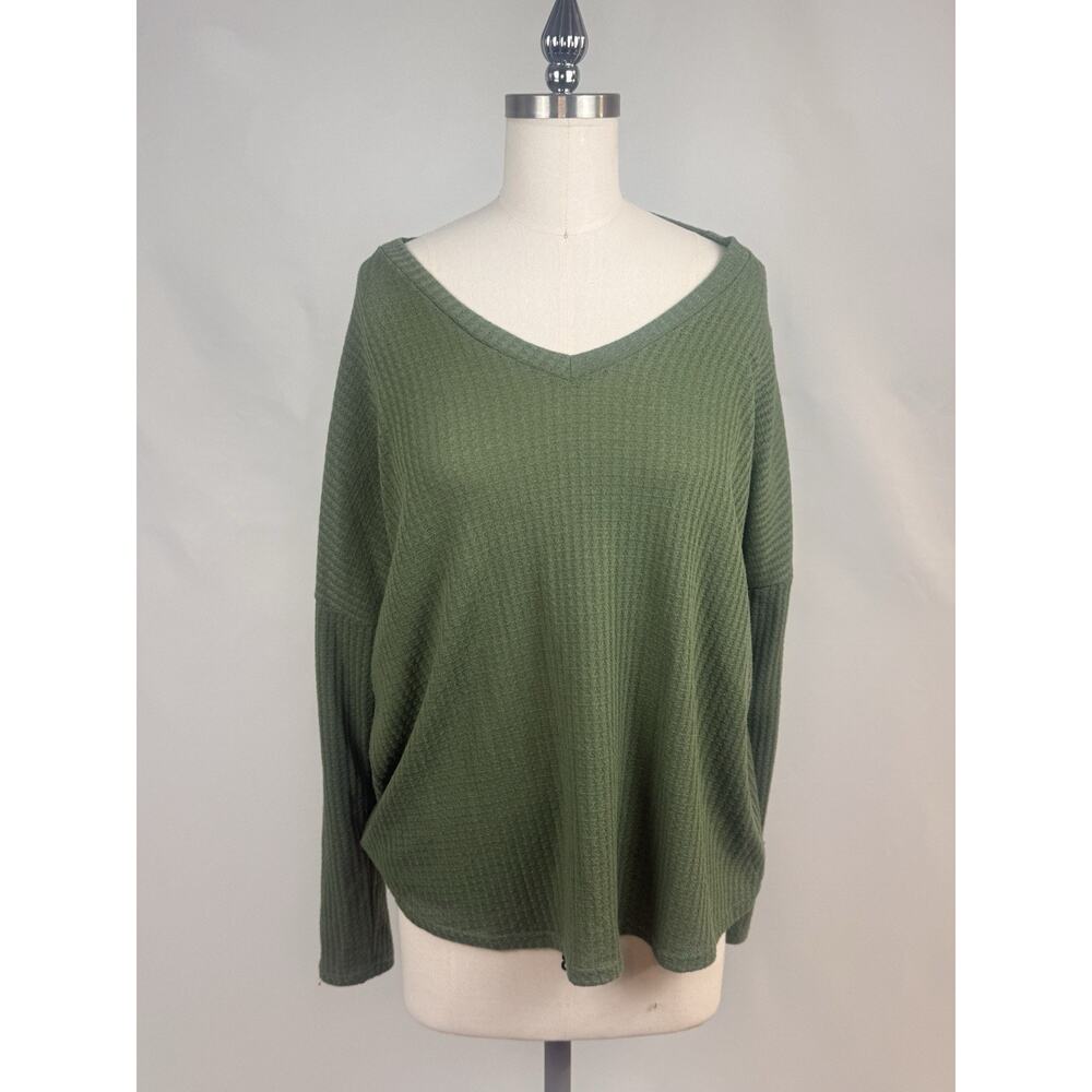 Pink Lily Green Waffle Knit Holiday Casual Sweater Size Large Normcore‎